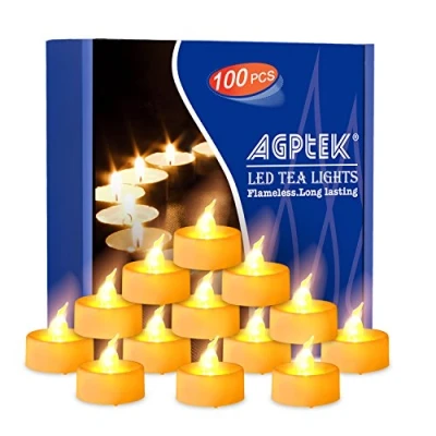 Image de AGPTEK Lot 100 Bougies à Plie Fausse Chauffre Plat LED Electrique avec Batterie Noël Extérieur Jaune Ambré sans Flamme pour Halloween Mariage