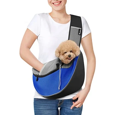 Image de Pawaboo Sac de Transport Réglable pour Animal Compagnie, à Bandoulière Mains Libres avec Poche Zippée Tactile, Dos en Maille Respirant Chiens Boucle D Voyage, M Bleu