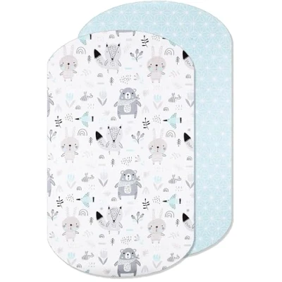 Image de Lovely Hippo Draps Housses cododo Iora Compatible 100% Coton Drap Housse 60x80cm Comptaible (60 x 80 cm, Animaux Bleus)