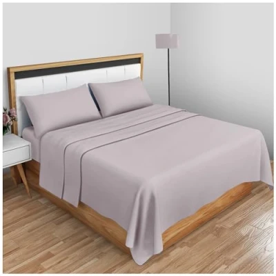Image de Drap Plat en Percale Infroissable Tissu Polycoton et Lin Hypoallergénique pour lit Simple Gris