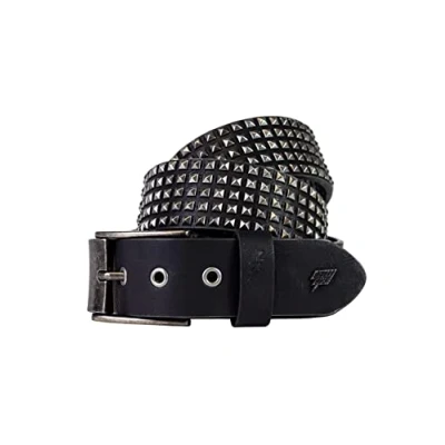 Image de Lowlife of London Belts Ceinture rétractable en cuir pyramide à 5 rangées, cloutée punk, gothique, rock, pyramide, clous métal cinq rangées de rivets pour homme et femme, Noir/étain, 40&quot; 42&quot;