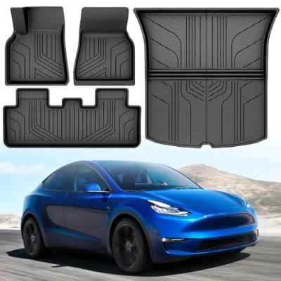 Image de YITAHOME Tesla Model Y Lot de 4 Tapis Sol, en Caoutchouc, antidérapants, à Haute paroi 3D, imperméables, pour Toutes Saisons, compatibles avec modèle 2024, 2023, 2022, 2021, 2020