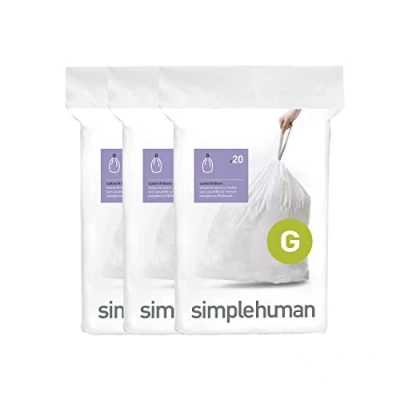 Image de simplehuman CW0257 code G, sacs poubelle sur mesure, 3 x paquet de 20 (60 sacs), plastique blanc