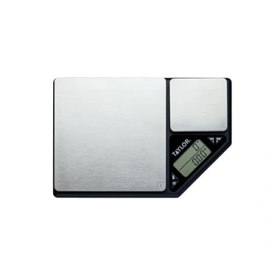 Image de Taylor Pro Balances de Cuisine Numériques avec Design Pesage à Double Plate Forme, Standard Professionnel Précision et Fonction Tare, Acier Inoxydable Brossé Noir / Argent, Capacité 5 kg