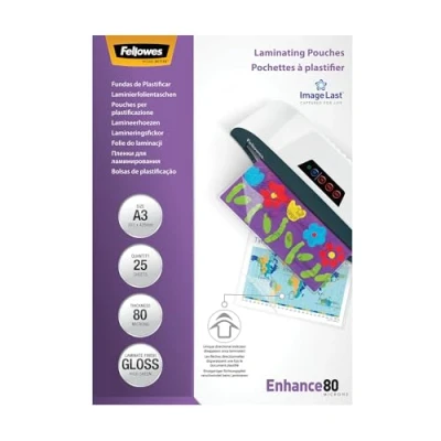 Image de Fellowes Pochettes De Plastification A3 80 Microns Format Pack 25 Feuilles Plastifieuse Technologie ImageLast Finition Brillante Aspect Haute Qualité Pour Photos Et Affiches Enhance