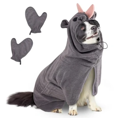 Image de Serviette à Séchage Rapide pour Animaux,Peignoir Chien en Microfibre,Peignoir Absorbant,Absorbant Manteau Animaux Après Baignade Bain (Rhinocéros Gris, M)