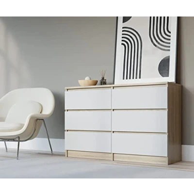 Image de 3E 3xE living.com Commode avec 6 tiroirs en chêne Blanc et Sonoma, Plusieurs Couleurs Tailles, L : 120 cm, H 78 P 39 cm