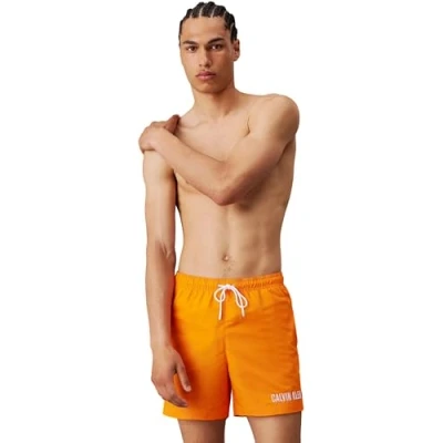 Image de Calvin Klein Short de Bain Homme Medium Drawstring Print Mi Long, Orange (IP Water Reactive AOP), L