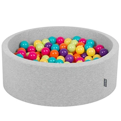 Image de KiddyMoon Piscine À Balles pour Bébé Rond 90X30cm/200 7Cm Fosses Boules Jouet Enfant, Gris Cl.:Vert Cl/Jaune/Turq/Orange/R.Foncé/Violet