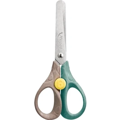 Image de Maped Ciseaux Security Smiling Planet Responsables pour Enfants Bouton de Blocage Anneaux 50% Fibre Bois Certifié FSC Ergonomie 3D Lame 13cm en Acier Inox, Bouts Ronds