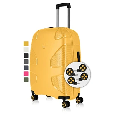 Image de IMPACKT Valise Rigide IP1 à 4 Roues en matériau recyclé avec roulettes clic interchangeables, Sunsetyellow, 76 cm (Größe L), Casual