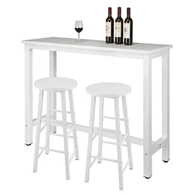 Image de WOLTU 1 X Table de Bar + 2 tabourets en MDF et métal Design Industriel 140x40x100cm,Blanc BT30ws+BH130ws