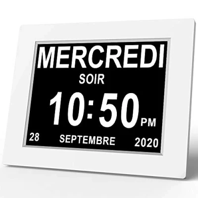 Image de SINOIDEAS 8&quot; Pouce LCD Horloge Numérique Calendrier avec Date Jour et Heure Non Abrégée Auto Dimming 8 Langues HD Display Rappel pour Alzheimer Les Personnes âgées Enfants