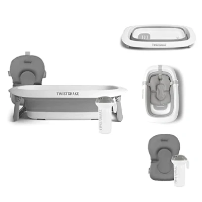 Image de Twistshake Set de Bain Baignoire Bébé Pliable Coussin antidérapant Pichet verseur Gris