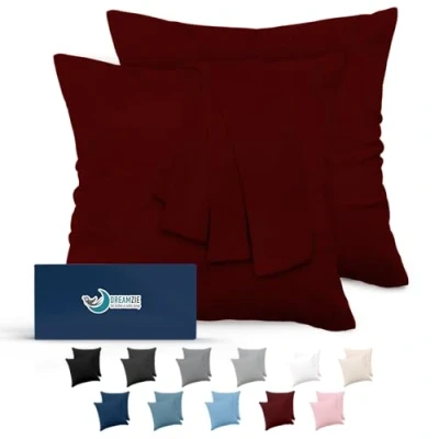 Image de Dreamzie Taie Oreiller 65x65 Lot de 2 en Microfibre Certifiée Oeko Tex Housse Coussin Douce Et Brossée, Toucher Peau Pêche Bordeaux