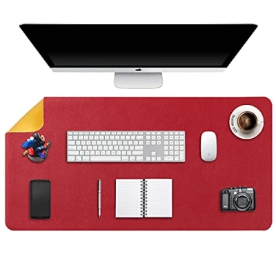 Image de DOBAOJIA Tapis de Souris Grand, sous Main Bureau XXL, Mouse Pad Mat Prolongé, Portable, Tableau d&#039;Écriture, Buvard Bureau, Double Face Usage en Cuir PU Étanche 90 x 43cm(Rouge/Jaune)