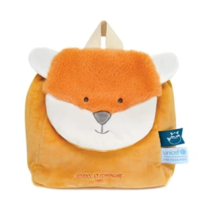 Image de Doudou et Compagnie Sac à Dos Renard UNICEF 20 x 10 Cm Fermeture Velcro Sangles Réglables Orange Idée Cadeau de Naissance Fille Garçon À Partir 18 Mois DC3831
