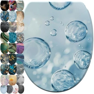 Image de Sanilo Abattant WC avec frein de chute et libération rapide, Siège amovible par simple pression sur un bouton, Montage facile le haut (Bubbles)
