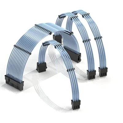 Image de LINKUP 30cm Extension de Câble PSU 18AWG Veste en Téflon Cuivre sans Oxygène Mod Personnalisé GPU PC avec Peigne Pack Unique┃1x24P (20+4)┃1x8P (4+4) CPU┃2x8P (6+2) GPU┃300mm Bleu