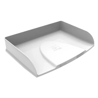 Image de Exacompta Réf. 10513D 1 corbeille à courrier horizontale Combo Styli Autentik pour classer des documents format paysage porte étiquette inclus superposable dim 25,5x36,5x6,5 cm blanc