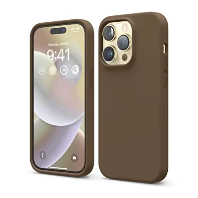 Image de elago Coque Silicone Liquide Compatible avec iPhone 14 Pro Étui (6.1), Premium, Housse Protection Complète Case Antichoc à 4 Structure, Microfibre Douce Empêche Rayures (Marron)
