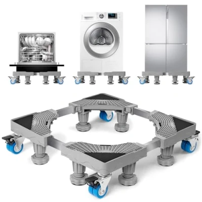 Image de WUFANC Support Machine A Laver Seche Linge 8 Pieds 4 Roulettes, Socle RéGlable 41 66cm, Lave Absorption Des Chocs Antidérapante (Capacité Portante 500 KG)