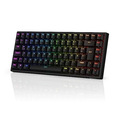 Image de RK ROYAL KLUDGE RK84 de Clavier jeu 75 % 85 touches compact Bluetooth 2,4 GHz avec interrupteur marron, rétroéclairage RVB, pour Mac et Windows, noir