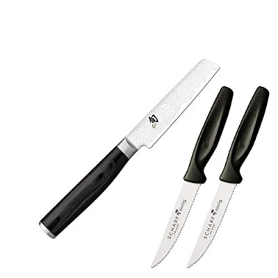 Image de KAI Shun Premier Tim Mälzer Minamo Couteau de Bureau Japonais 9,0 cm Acier VG Max avec 32 Couches Damas, 61 (±1) HRC Pakkawood Fabriqué à la Main au Japon, légumes