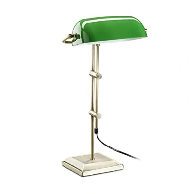 Image de Relaxdays Lampe de banquier abat jour vert bibliothèque rétro liseuse lecture métal verre HxlxP: 52 x 27 18 cm, bronze
