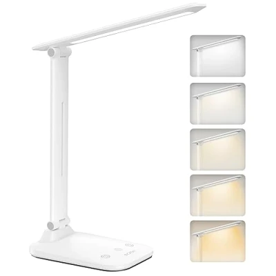 Image de BICKON Lampe de Bureau LED Doux pour les Yeux,Lampe Tactile avec Minuterie &amp; Mémoire,5 Modes d&#039;éclairage Luminosité Réglable,Longue Durée,pour Enfants, Étude,Travail [Blanc]