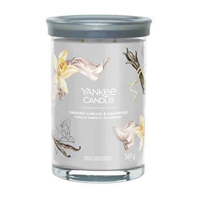 Image de Yankee Candle Signature Bougie parfumée Grande à la vanille fumée et au cachemire avec double mèche en cire de soja combustion longue Cadeau parfait pour femme