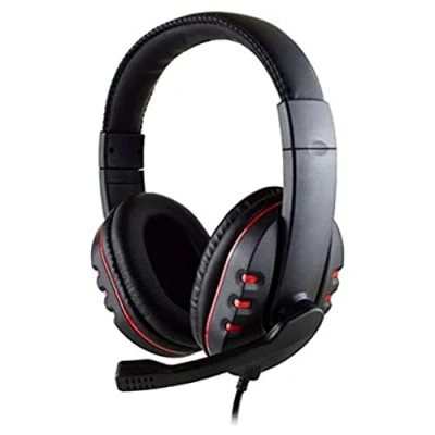 Image de Heden Casque Micro Filaire connecteur USB, telecommande intégr pivotant, Arceau réglable Noir Rouge