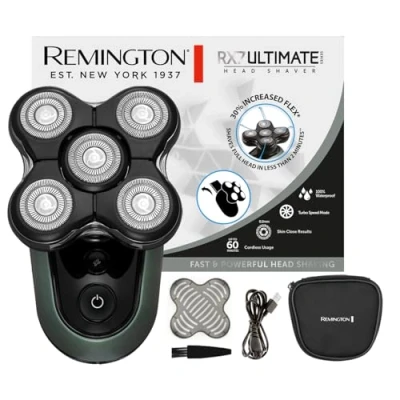 Image de Remington Rasoir électrique [Spécial Tête rasée/chauve Fonction Turbo] RX7 Ultimate (Ultra Rapide, 5 têtes Flexibles, Résultat Précis, Tondeuse rétractable,Wet&amp;Dry, Sans Fil 60min, Charge USB) XR1600