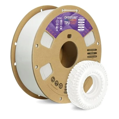 Image de OVERTURE TPU Filament 1.75mm, Bobine de 1kg(2,2lbs), 95A Précision dimensionnelle +/ 0,02 mm (Blanc)