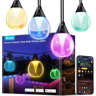 Image de Govee Guirlande Lumineuse d&#039;Extérieur, 15m RGBWIC à Intensité Variable, 16 Million de Couleurs et 111 Modes Scène, 80lm par LED, 25000h Durée Vie, Compatible avec Alexa, Google Assistant, Matter
