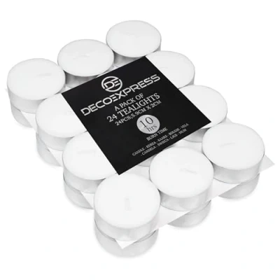 Image de Bougie Chauffe Plat Blanche Longue Durée 8h, 10h, 4h Lot de 24, 50, 100 ou 200 Bougies Blanches non Parfumées (Blanc, 24 10 Heures)