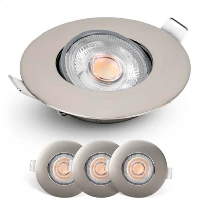 Image de EMOS Spot LED encastrable dimmable, 230V, 4,9W / 480lm 50 orientable, blanc chaud 2700K Lot de 3 Spots plafond dimmable pour l&#039;intérieur, Plafonnier encastré, argent brossé