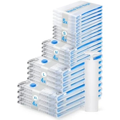 Image de BoxLegend Sac Sous Vide Vetement Aspirateur 21 pièces, Sacs à 4XL+4L+4M+4S+5 Roulé la Main Housse de Rangement Convient Pour Literie, édredons, Vêtements