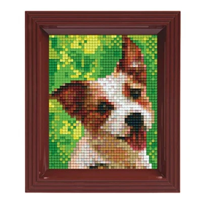 Image de Pixel Animal P31320 Emballage Cadeau mosaïque Chien, Image pixelisée avec Cadre, système d&#039;enfichage très Facile, sans Repassage ni Collage, tesselles en bioplastique, Multicoloured, ca. 10 x 12 cm