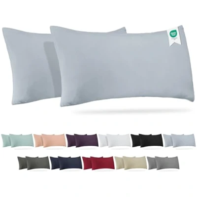 Image de BARBONS Housse d’Oreiller 40x80 Lot de 2 165 g/m² Certifié Oeko TEX, Coussin en Coton Jersey 100%, Taies Douces avec Fermeture Éclair (40x80 Bleu)