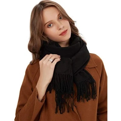 Image de Foulard echarpe xxl printemps Femme Homme 200 * 70CM Hiver Touché Soyeux Multi Couleur Elégant Châle Doux pour Mariage Party Soiree, Noir, Taille unique