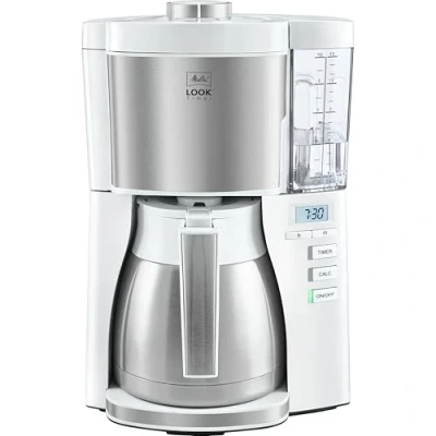 Image de Melitta Look Therm Timer 1025 17 Cafetière filtres 1X4 Fonction arrêt Automatique 10 Tasses Blanc/Acier Brossé, 1080 W, 1.25 liters