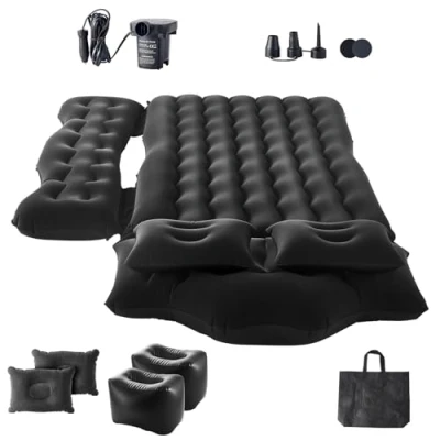 Image de VEVOR Matelas Gonflable pour Voiture, lit floqué siège arrière, de Couchage Portable et Durable avec Pompe à air, 2 oreillers, Embout, Sac Transport, SUV, MPV, Noir