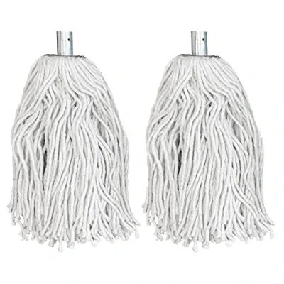 Image de PY.16 Lot de 2 têtes balai à franges industrielles en fil coton pur avec douille galvanisée, robustes pour un nettoyage complet du sol