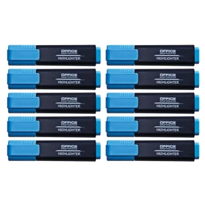 Image de OFFICER PRODUCTS Lot de 10 surligneurs lumineux Couleur : bleu/surligneur Encre non toxique Pointe biseautée Haute qualité Épaisseur trait 1 5 mm