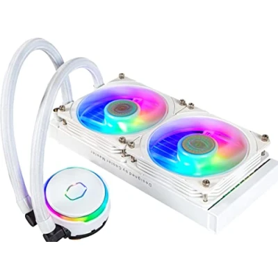 Image de Cooler Master MasterLiquid PL240 Flux White Edition Refroidisseur Liquide pour CPU, Système Watercooling AIO, 2 Ventilateurs 120mm, Radiateur 240mm, Contrôleur RGB Gen2 Inclus, Compatible AMD &amp; Intel