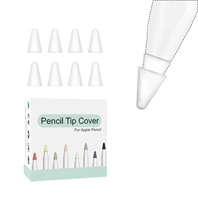 Image de Pointes de Rechange Compatible avec Apple Pencil,8 Pack Pointe Remplacement Protecteur Pencil 1ère et 2ème Génération Silicone Couverture Nibs pour iPad Pro Blanc