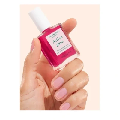 Image de MANUCURIST Active Glow Blueberry (Rose) Vernis à Ongles Soin Reparateur Bio Sourcé: Amande Douce, Myrtille, a Ongle Nourrissant &amp; Brillant, Transparent Effet Rosé