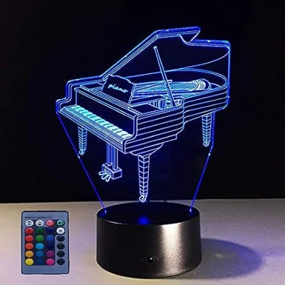 Image de HPBN8 Ltd Illusion 3D Piano LED Lampe Art Déco Lumières Décoration Lampes Télécommande 7/16 Couleurs Change Veilleuse USB Powered Enfants Cadeau Anniversaire Noël Cadeaux