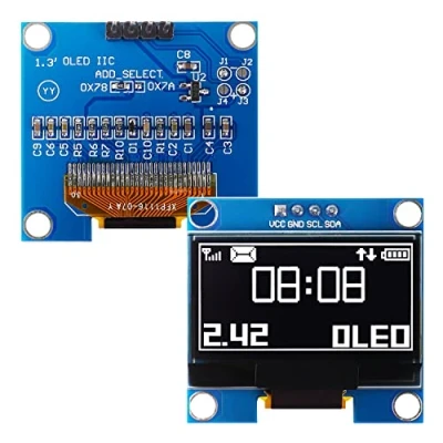 Image de HUAREW Module d&#039;affichage OLED 1,3&quot; 4 broches IIC I2C Interface SH1106 Pilote 128 x 64 pixels avec caractères blancs Compatible Arduino et Raspberry Pi